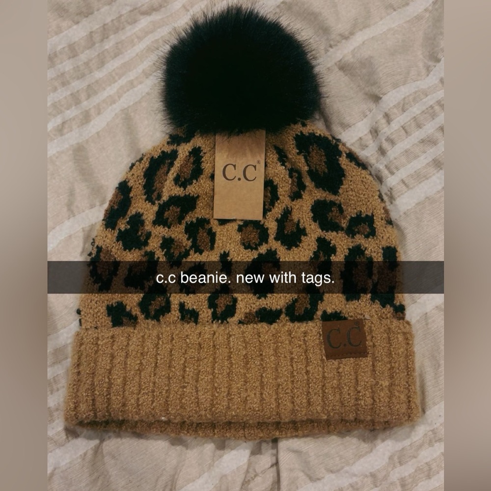 C.C Leopard Print Beanie with Black Pom